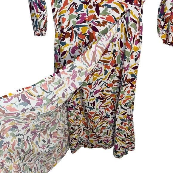 BeachLunchLounge Ruched Sleeve Wrap Midi Dress – Abstract Multi Size M (WPD5090) - Picture 3 of 10